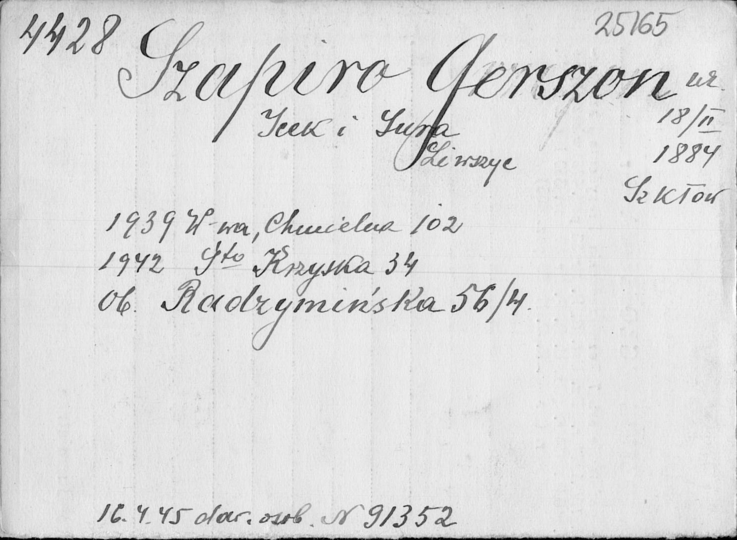 Szapiro Gerszon / 18-II-1884 Szkłow / Icek i Sura Liwszyc -- 1945-04-16