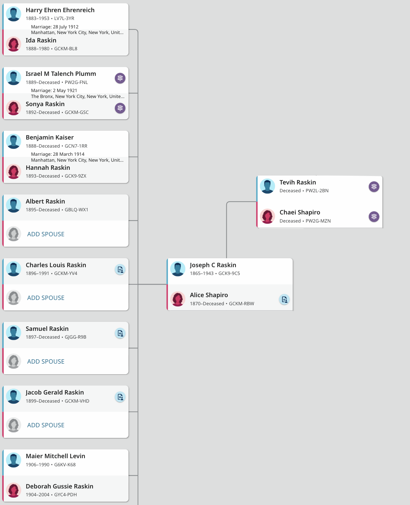 Raskin family tree
