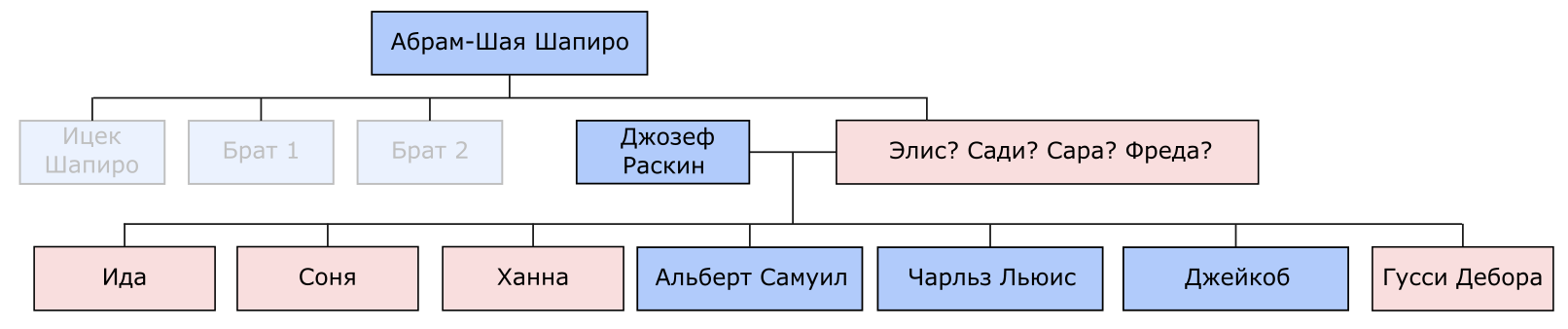 Raskin family tree: Joseph, Alice / Sarah / Sadie / Freda, Ida, Sonya, Hannah, Albert Samuel, Charles Lewis, Jacob, Gussie Deborah